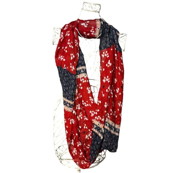 NEW WITH TAGS Loft Red Blue cream Infinity Scarf Lightweight - Picture 2 of 4